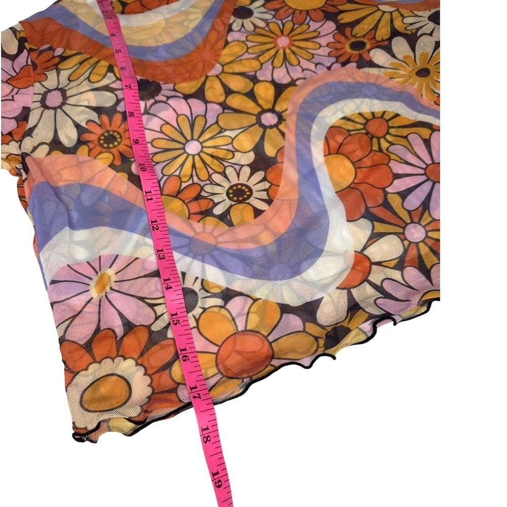 70s Sheer Bell Sleeve Top Floral psychedelic Unbranded Boho Dopamine M/L - Picture 6 of 6